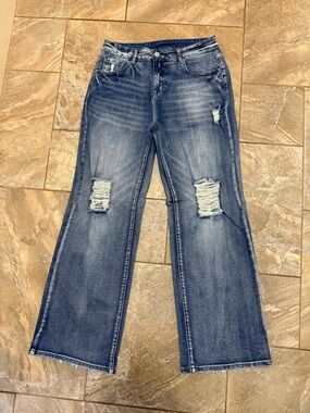 Distressed Wide-Leg Women's Jeans - Blue